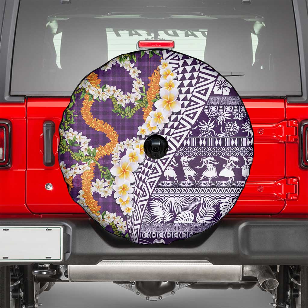 Hawaiian Plumeria Lei Spare Tire Cover Kakau Motifs and Palaka Half Style Purple Color LT03 - Polynesian Pride
