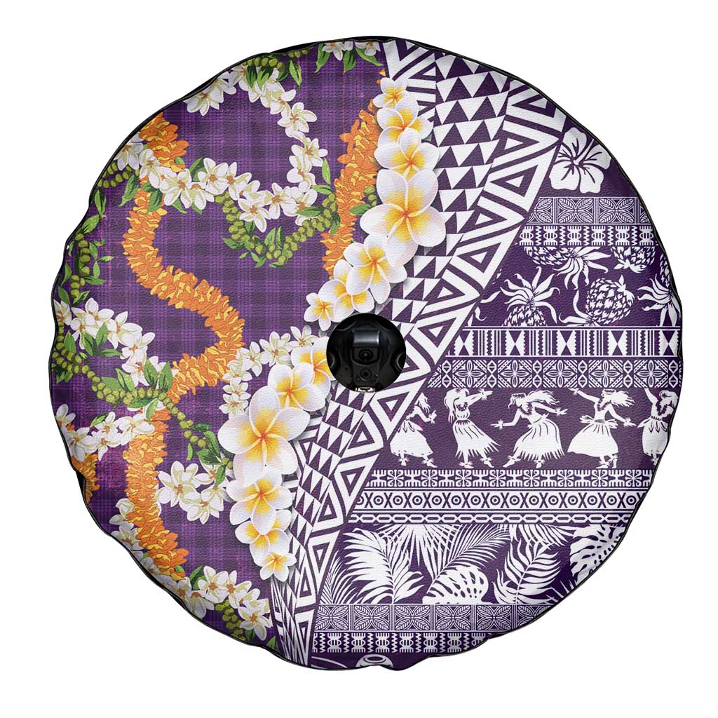 Hawaiian Plumeria Lei Spare Tire Cover Kakau Motifs and Palaka Half Style Purple Color LT03 - Polynesian Pride