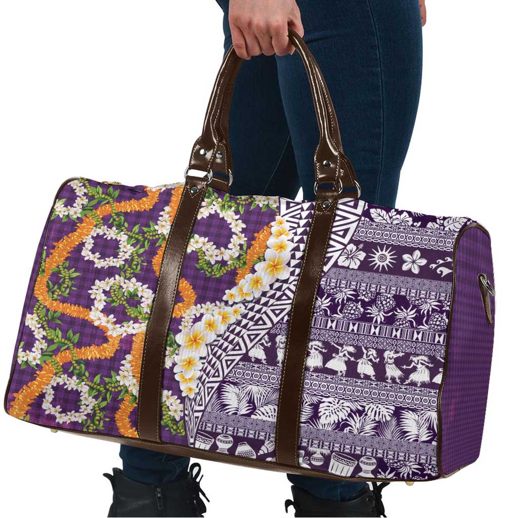 Hawaiian Plumeria Lei Travel Bag Kakau Motifs and Palaka Half Style Purple Color LT03 - Polynesian Pride