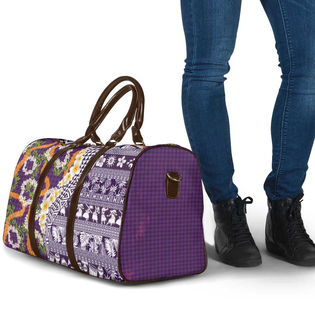 Hawaiian Plumeria Lei Travel Bag Kakau Motifs and Palaka Half Style Purple Color LT03 - Polynesian Pride