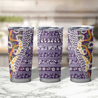 Hawaiian Plumeria Lei Tumbler Cup Kakau Motifs and Palaka Half Style Purple Color LT03 - Polynesian Pride