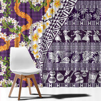 Hawaiian Plumeria Lei Window Curtain Kakau Motifs and Palaka Half Style Purple Color - Polynesian Pride