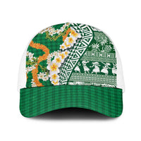 Hawaiian Plumeria Lei Baseball Net Cap Kakau Motifs and Palaka Half Style Green Color - Polynesian Pride