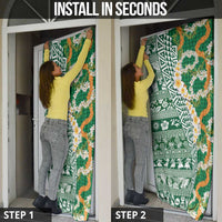 Hawaiian Plumeria Lei Door Cover Kakau Motifs and Palaka Half Style Green Color LT03 - Polynesian Pride