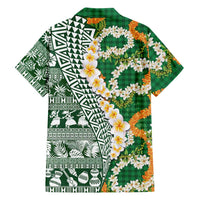 Hawaiian Plumeria Lei Family Matching Long Sleeve Bodycon Dress and Hawaiian Shirt Kakau Motifs and Palaka Half Style Green Color LT03 - Polynesian Pride