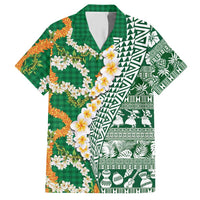 Hawaiian Plumeria Lei Hawaiian Shirt Kakau Motifs and Palaka Half Style Green Color - Polynesian Pride