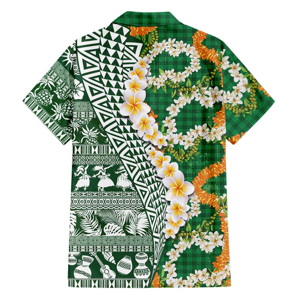 Hawaiian Plumeria Lei Hawaiian Shirt Kakau Motifs and Palaka Half Style Green Color - Polynesian Pride