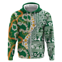 Hawaiian Plumeria Lei Hoodie Kakau Motifs and Palaka Half Style Green Color LT03 Zip Hoodie Green - Polynesian Pride