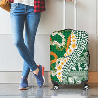 Hawaiian Plumeria Lei Luggage Cover Kakau Motifs and Palaka Half Style Green Color LT03 - Polynesian Pride