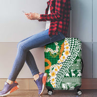 Hawaiian Plumeria Lei Luggage Cover Kakau Motifs and Palaka Half Style Green Color LT03 - Polynesian Pride