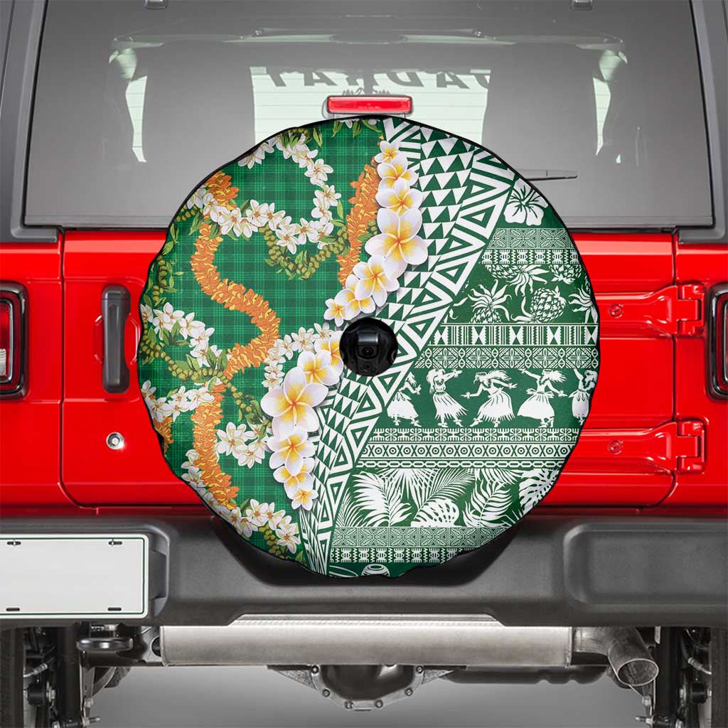 Hawaiian Plumeria Lei Spare Tire Cover Kakau Motifs and Palaka Half Style Green Color LT03 - Polynesian Pride