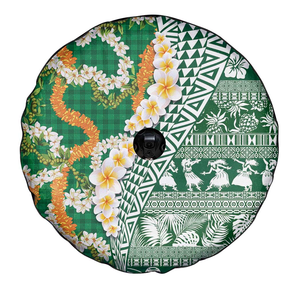 Hawaiian Plumeria Lei Spare Tire Cover Kakau Motifs and Palaka Half Style Green Color LT03 - Polynesian Pride
