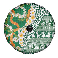 Hawaiian Plumeria Lei Spare Tire Cover Kakau Motifs and Palaka Half Style Green Color LT03 - Polynesian Pride