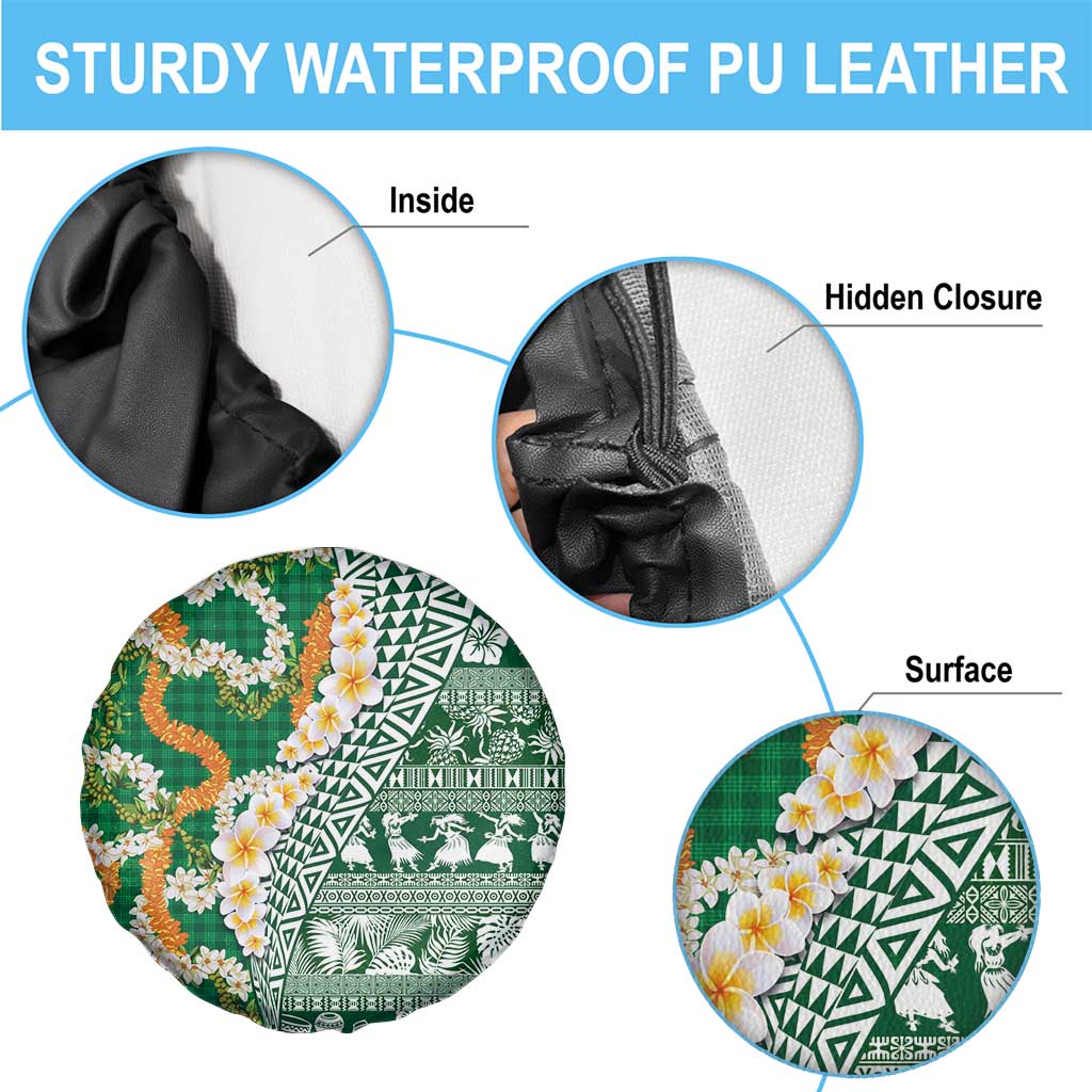 Hawaiian Plumeria Lei Spare Tire Cover Kakau Motifs and Palaka Half Style Green Color LT03 - Polynesian Pride