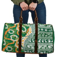 Hawaiian Plumeria Lei Travel Bag Kakau Motifs and Palaka Half Style Green Color LT03 Green - Polynesian Pride