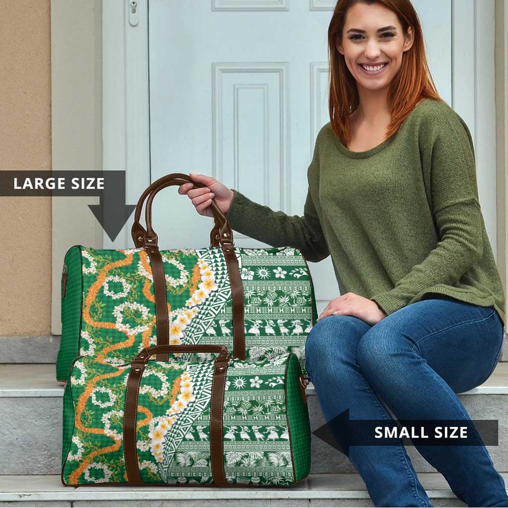 Hawaiian Plumeria Lei Travel Bag Kakau Motifs and Palaka Half Style Green Color LT03 - Polynesian Pride
