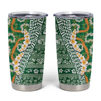 Hawaiian Plumeria Lei Tumbler Cup Kakau Motifs and Palaka Half Style Green Color LT03 Green - Polynesian Pride