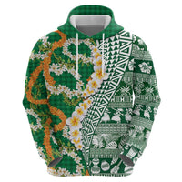 Hawaiian Plumeria Lei Zip Hoodie Kakau Motifs and Palaka Half Style Green Color LT03 - Polynesian Pride