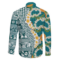 Hawaiian Plumeria Lei Family Matching Short Sleeve Bodycon Dress and Hawaiian Shirt Kakau Motifs and Palaka Half Style Turquoise Color LT03 - Polynesian Pride