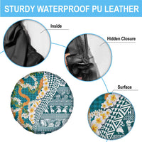 Hawaiian Plumeria Lei Spare Tire Cover Kakau Motifs and Palaka Half Style Turquoise Color LT03 - Polynesian Pride