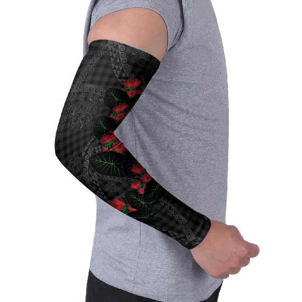 Hawaiian Kakau Art Arm Sleeves Taro Leaves with Ohia Lehua and Pakala Pattern - Polynesian Pride