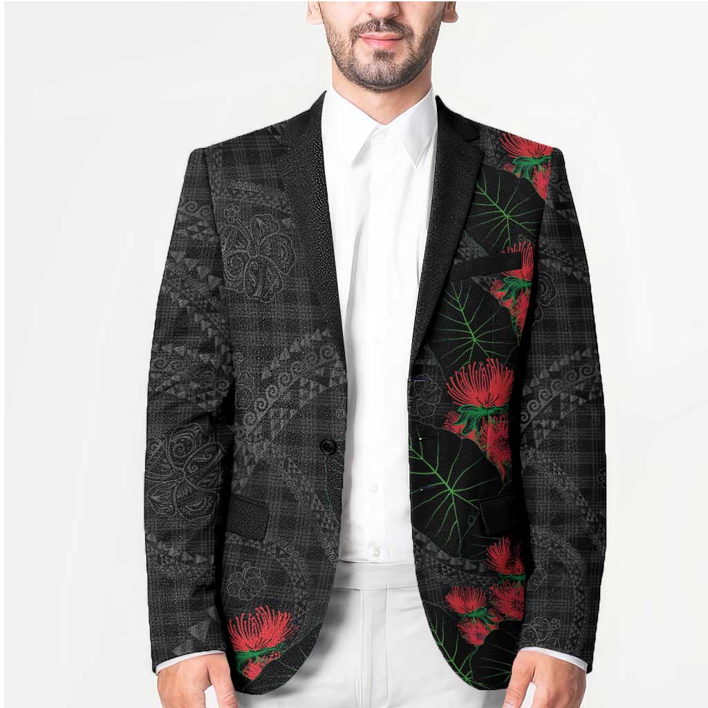 Hawaiian Kakau Art Blazer Taro Leaves with Ohia Lehua and Pakala Pattern LT03 - Polynesian Pride