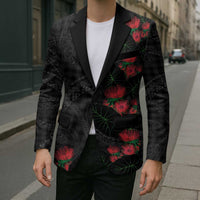 Hawaiian Kakau Art Blazer Taro Leaves with Ohia Lehua and Pakala Pattern LT03 - Polynesian Pride