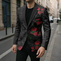 Hawaiian Kakau Art Blazer Taro Leaves with Ohia Lehua and Pakala Pattern LT03 - Polynesian Pride