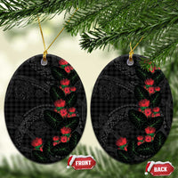 Hawaiian Kakau Art Ceramic Ornament Taro Leaves with Ohia Lehua and Pakala Pattern - Polynesian Pride