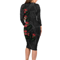 Hawaiian Kakau Art Family Matching Long Sleeve Bodycon Dress and Hawaiian Shirt Taro Leaves with Ohia Lehua and Pakala Pattern LT03 - Polynesian Pride