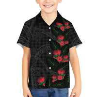 Hawaiian Kakau Art Family Matching Long Sleeve Bodycon Dress and Hawaiian Shirt Taro Leaves with Ohia Lehua and Pakala Pattern LT03 Son's Shirt Black - Polynesian Pride
