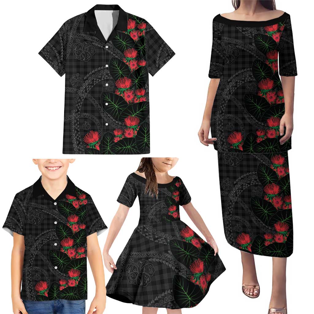 Hawaiian Kakau Art Family Matching Puletasi and Hawaiian Shirt Taro Leaves with Ohia Lehua and Pakala Pattern LT03 - Polynesian Pride