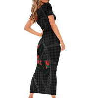 Hawaiian Kakau Art Family Matching Short Sleeve Bodycon Dress and Hawaiian Shirt Taro Leaves with Ohia Lehua and Pakala Pattern LT03 - Polynesian Pride