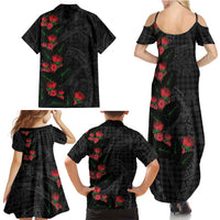 Hawaiian Kakau Art Family Matching Summer Maxi Dress and Hawaiian Shirt Taro Leaves with Ohia Lehua and Pakala Pattern LT03 - Polynesian Pride