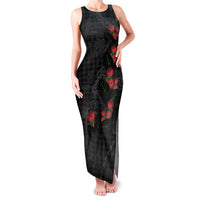 Hawaiian Kakau Art Family Matching Tank Maxi Dress and Hawaiian Shirt Taro Leaves with Ohia Lehua and Pakala Pattern LT03 Mom's Dress Black - Polynesian Pride