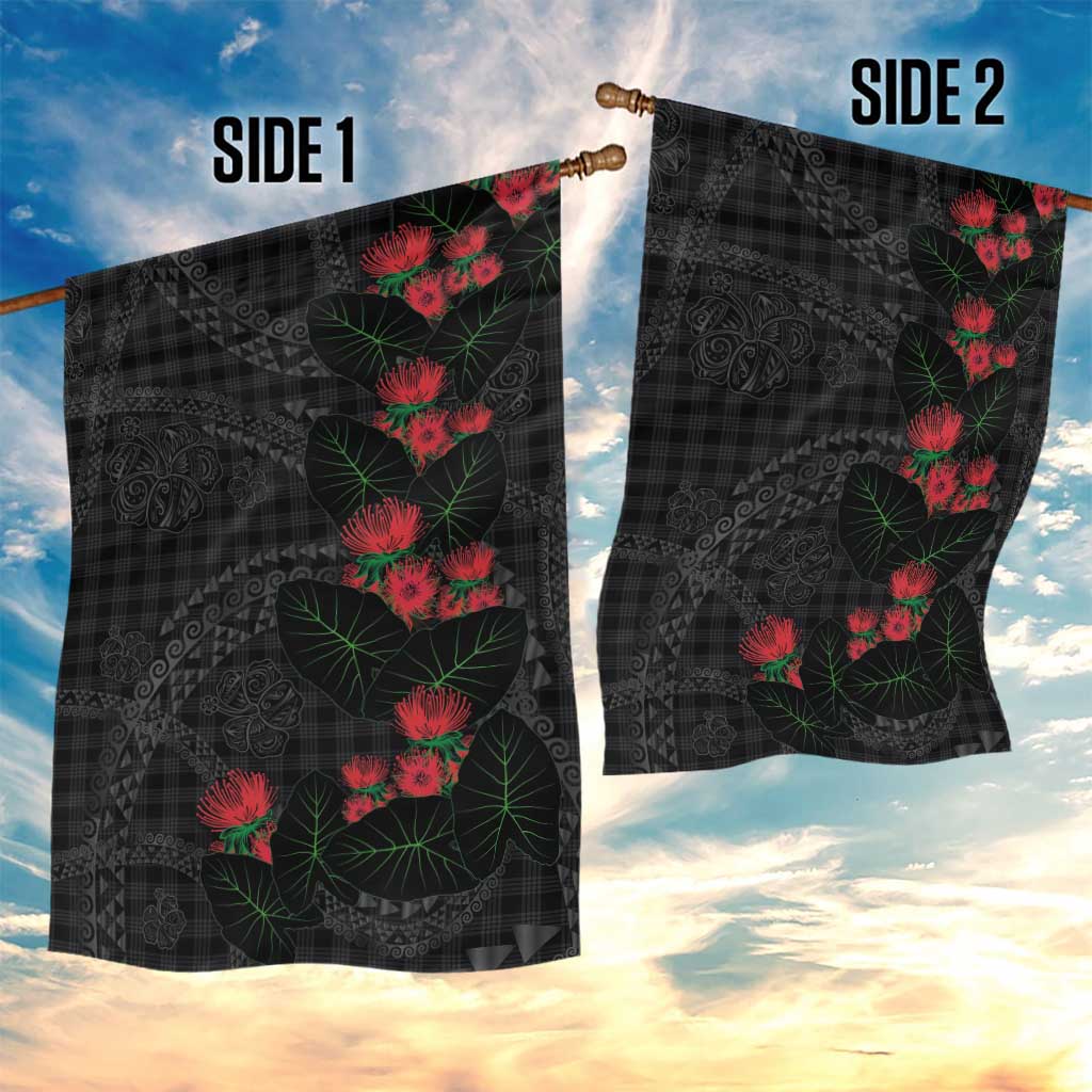 Hawaiian Kakau Art Garden Flag Taro Leaves with Ohia Lehua and Pakala Pattern - Polynesian Pride