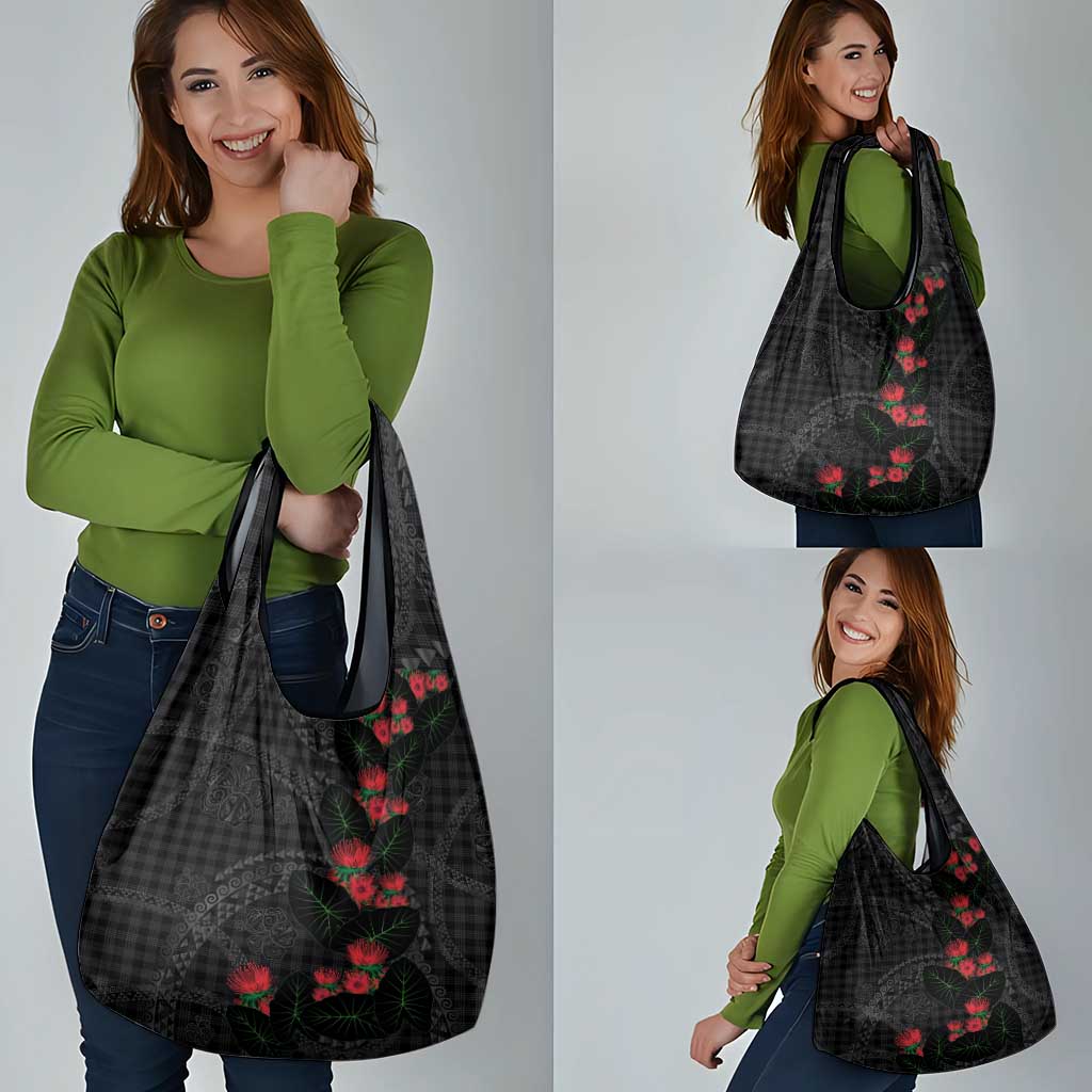 Hawaiian Kakau Art Grocery Bag Taro Leaves with Ohia Lehua and Pakala Pattern - Polynesian Pride