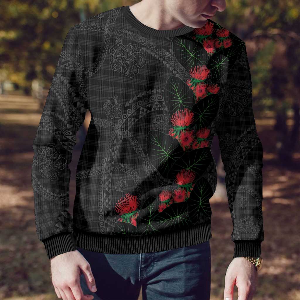 Hawaiian Kakau Art Ugly Christmas Sweater Taro Leaves with Ohia Lehua and Pakala Pattern - Polynesian Pride