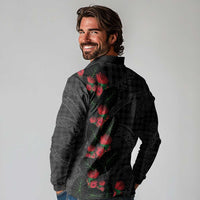 Hawaiian Kakau Art Long Sleeve Polo Shirt Taro Leaves with Ohia Lehua and Pakala Pattern - Polynesian Pride