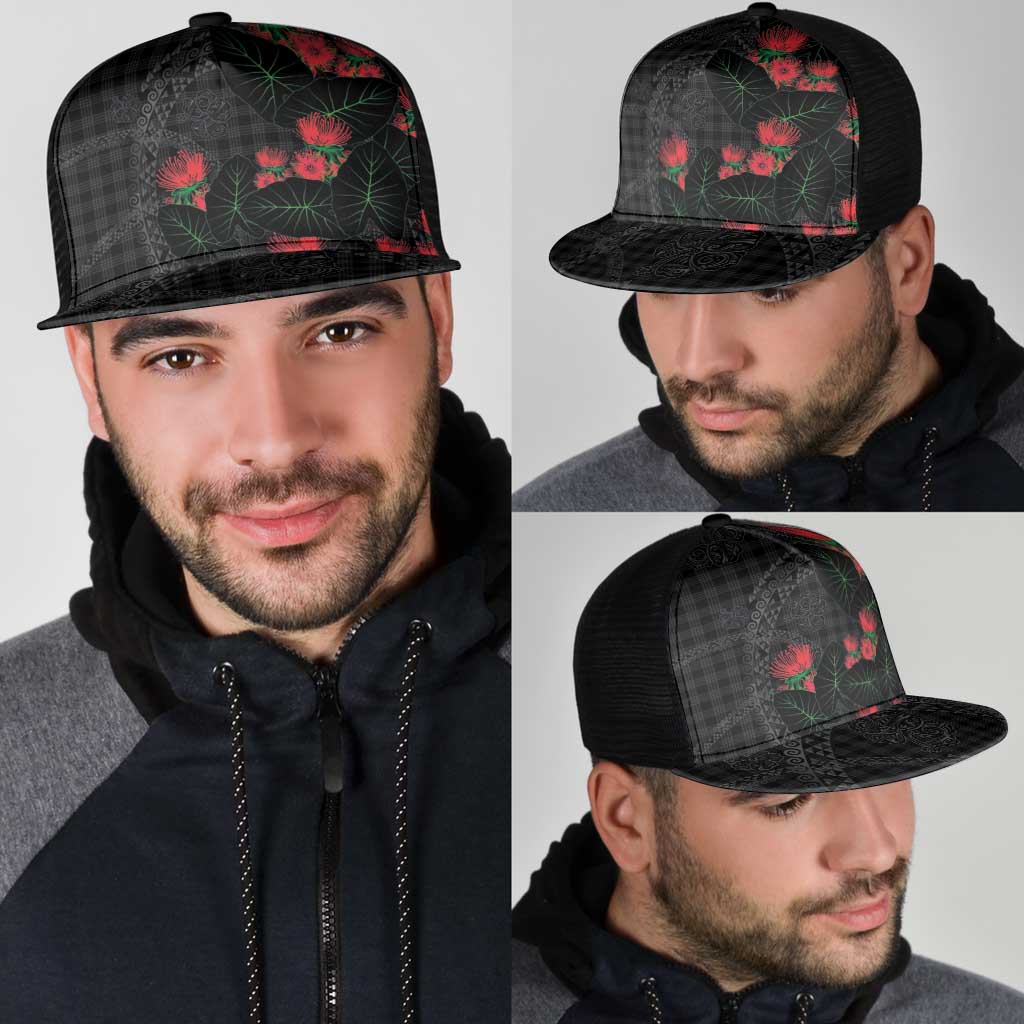 Hawaiian Kakau Art Mesh Trucker Cap Taro Leaves with Ohia Lehua and Pakala Pattern - Polynesian Pride