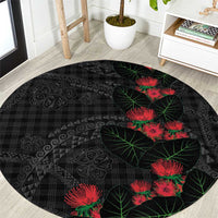 Hawaiian Kakau Art Round Carpet Taro Leaves with Ohia Lehua and Pakala Pattern - Polynesian Pride