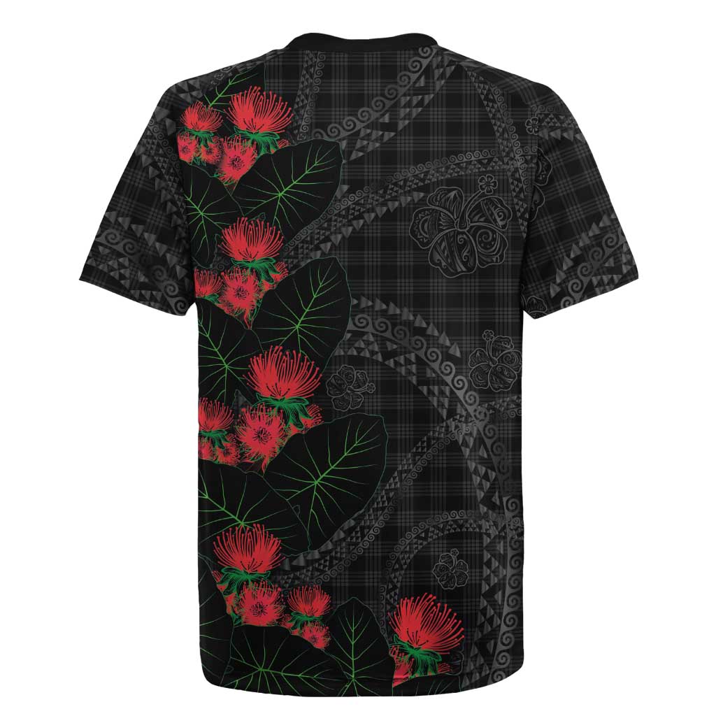 Hawaiian Kakau Art Rugby Jersey Taro Leaves with Ohia Lehua and Pakala Pattern - Polynesian Pride