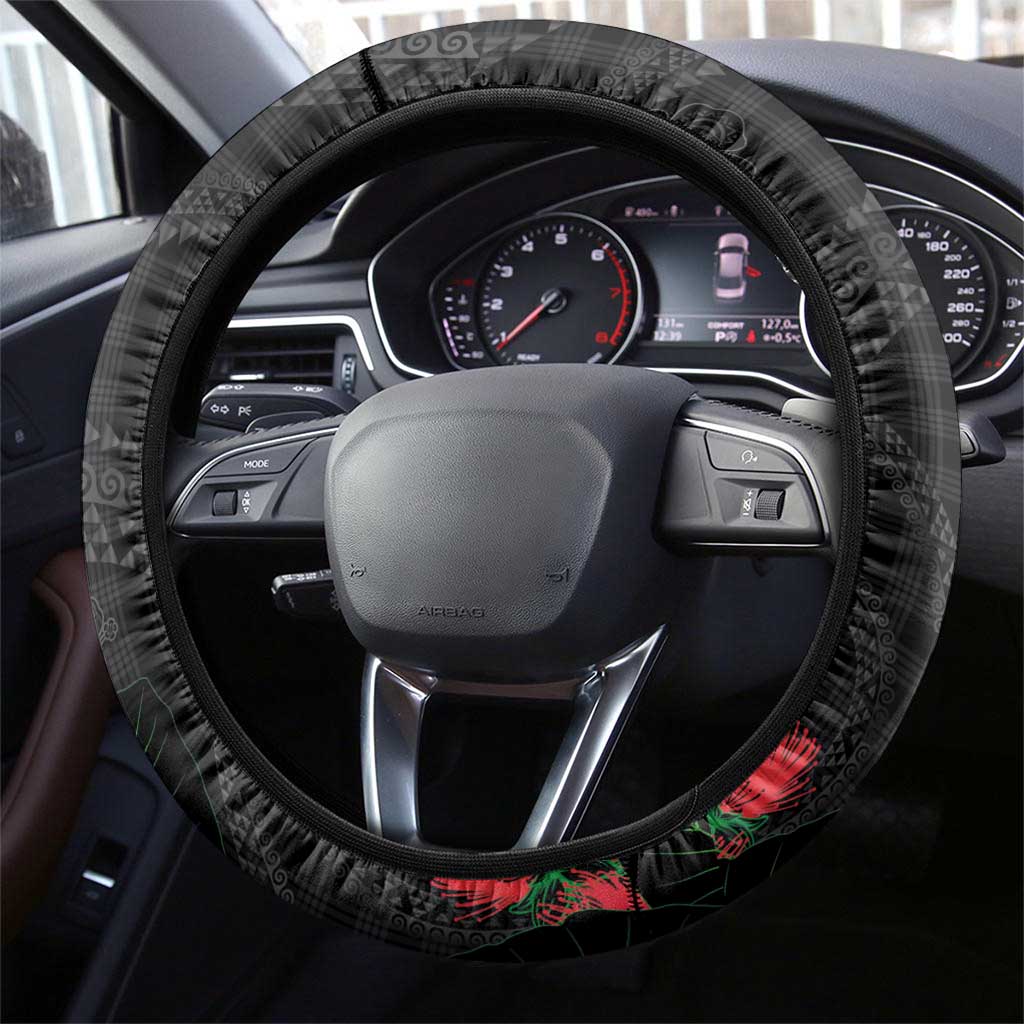 Hawaiian Kakau Art Steering Wheel Cover Taro Leaves with Ohia Lehua and Pakala Pattern - Polynesian Pride