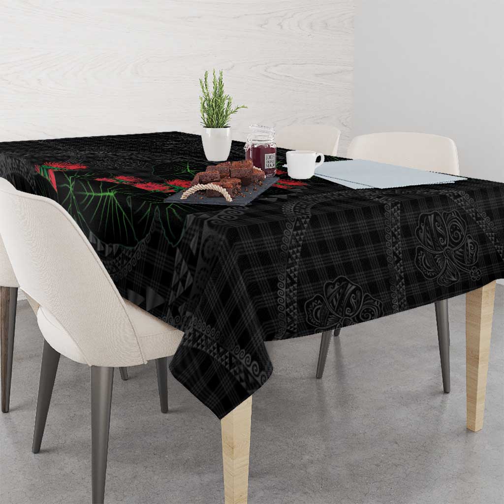 Hawaiian Kakau Art Tablecloth Taro Leaves with Ohia Lehua and Pakala Pattern - Polynesian Pride