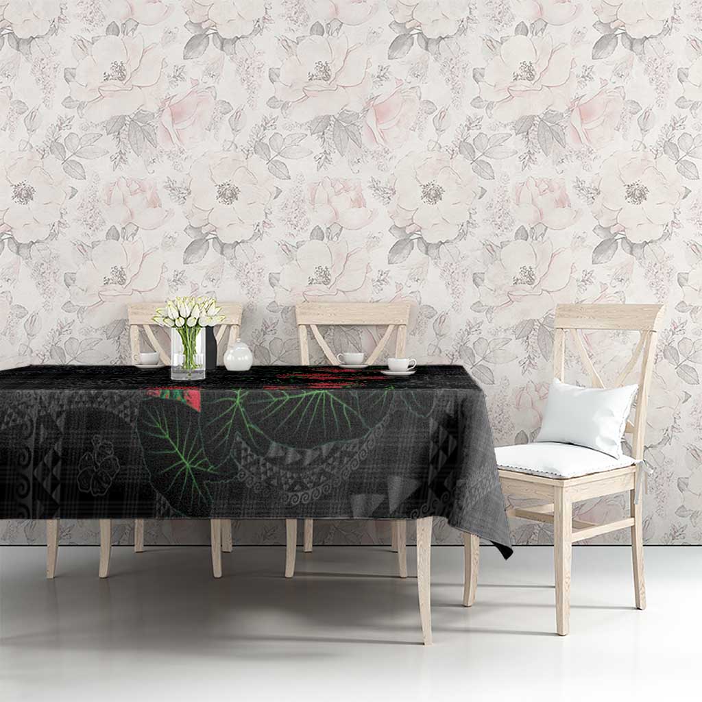 Hawaiian Kakau Art Tablecloth Taro Leaves with Ohia Lehua and Pakala Pattern - Polynesian Pride
