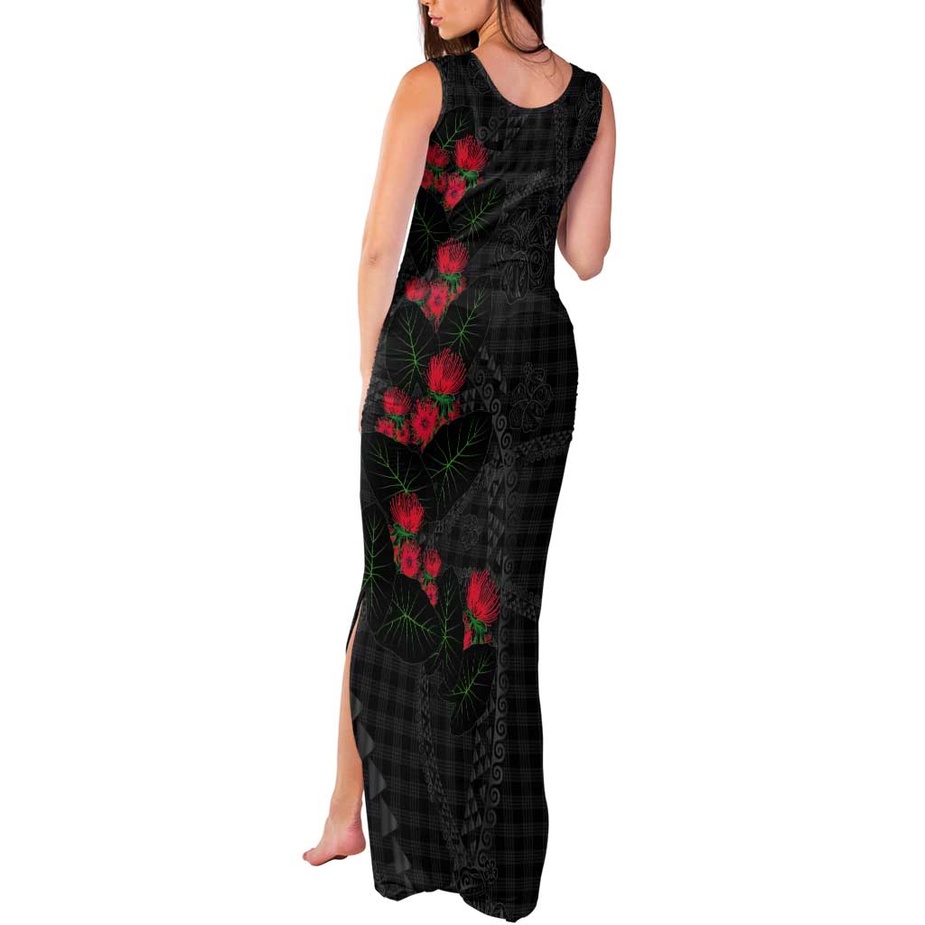 Hawaiian Kakau Art Tank Maxi Dress Taro Leaves with Ohia Lehua and Pakala Pattern - Polynesian Pride