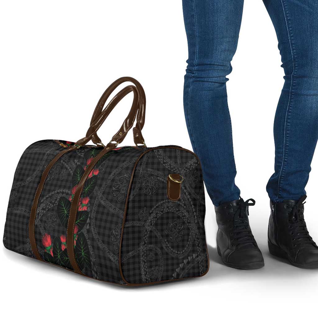 Hawaiian Kakau Art Travel Bag Taro Leaves with Ohia Lehua and Pakala Pattern - Polynesian Pride