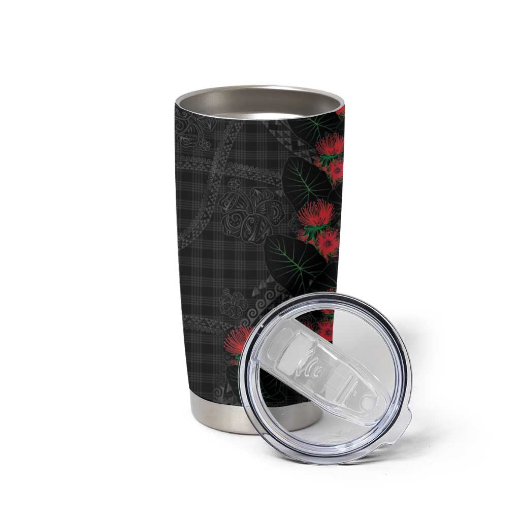 Hawaiian Kakau Art Tumbler Cup Taro Leaves with Ohia Lehua and Pakala Pattern - Polynesian Pride