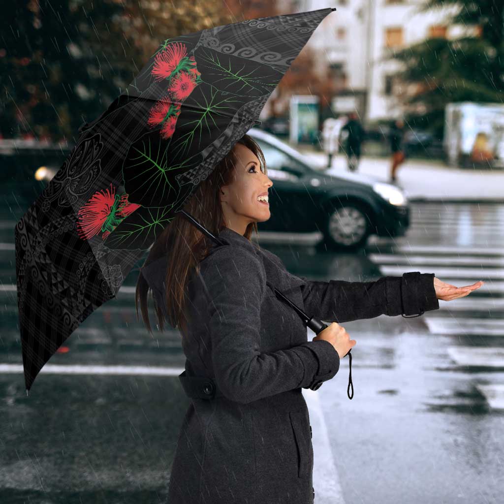 Hawaiian Kakau Art Umbrella Taro Leaves with Ohia Lehua and Pakala Pattern - Polynesian Pride