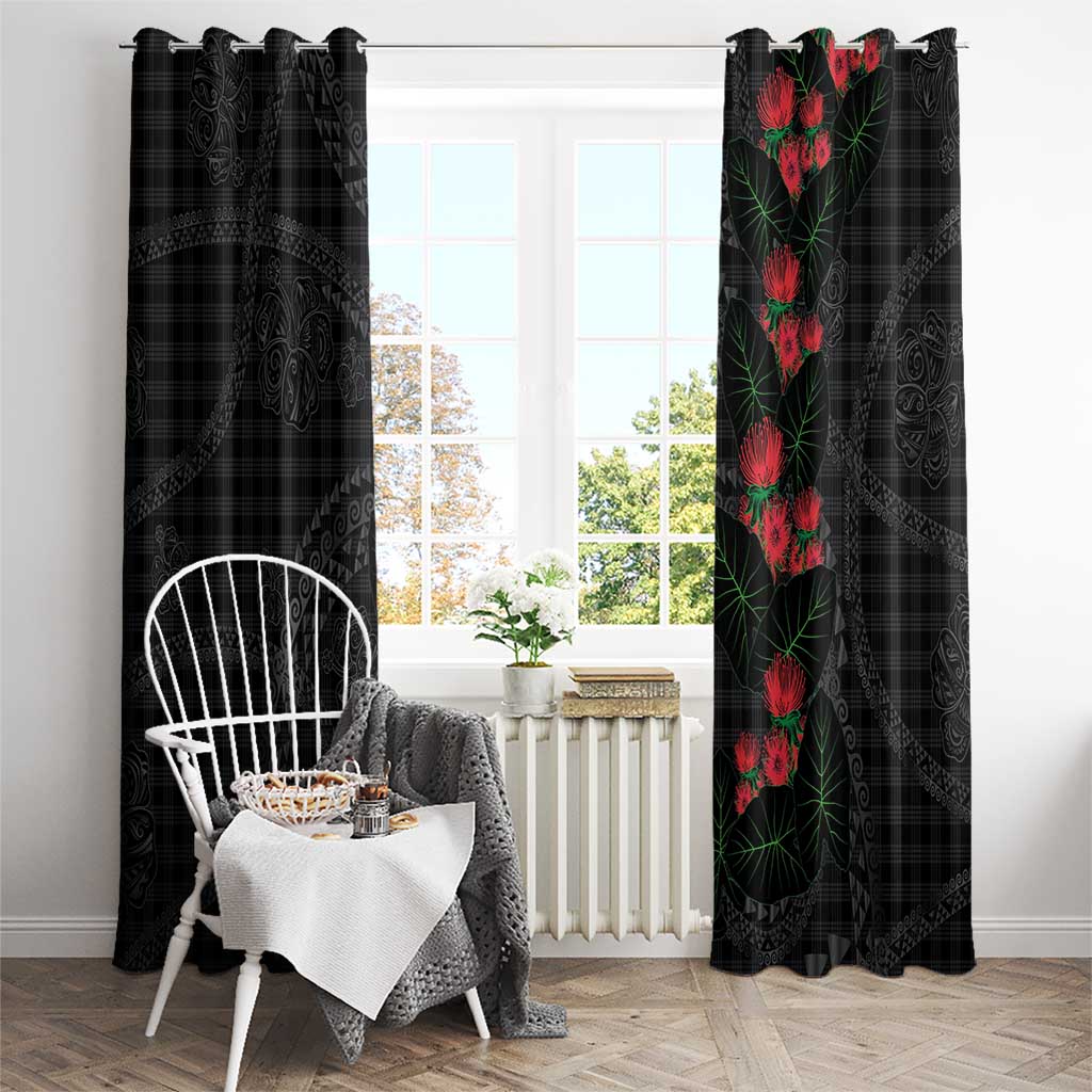 Hawaiian Kakau Art Window Curtain Taro Leaves with Ohia Lehua and Pakala Pattern - Polynesian Pride